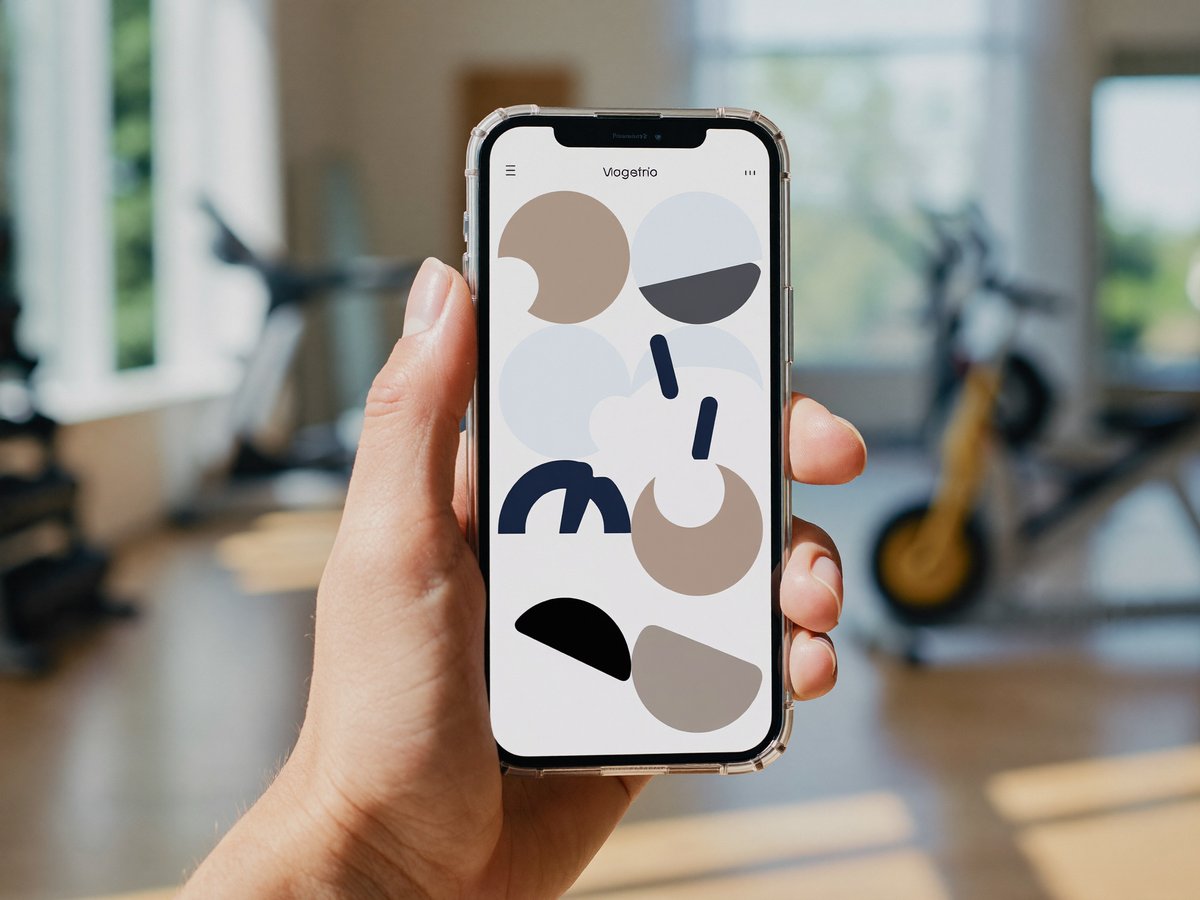 Mão segurando o celular com o app da academia aberto